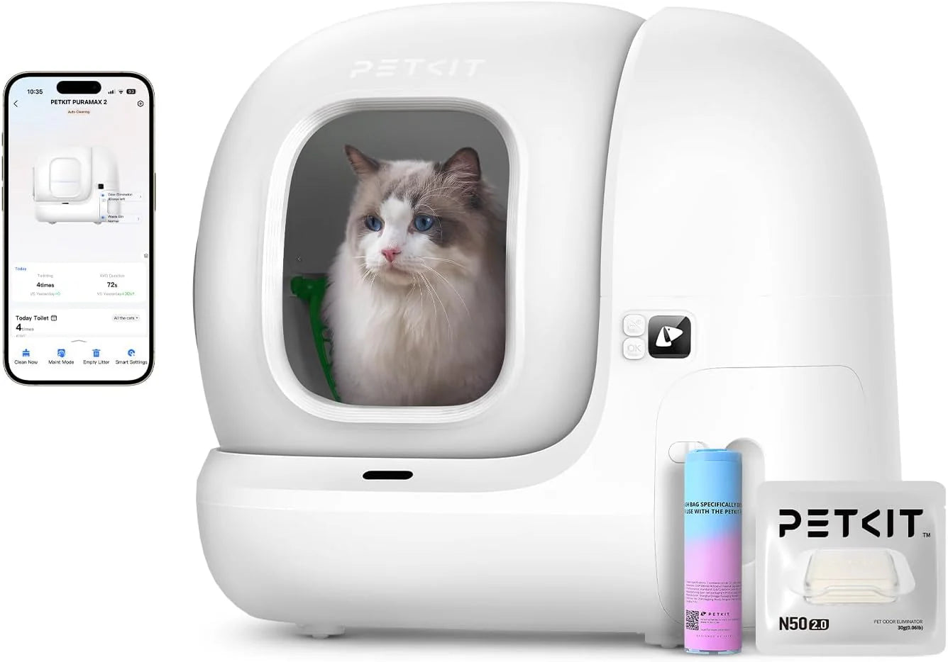 PETKIT Pura Max 2 Zelfreinigende Kattenbak, Automatische Kattenbak, xSecure, Geurverwijdering, APP Automatische Besturing, voor Meerdere Katten (Zonder Geurverwijderaar, met N50)
