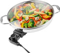 Cucina Pro Elektrische koekenpan – 1810 roestvrij stalen braadpan met deksel van gehard glas en handgrepen, 30,5 cm rond, verstelbare temperatuurregelknop, draagbaar en inclusief receptenhandleiding