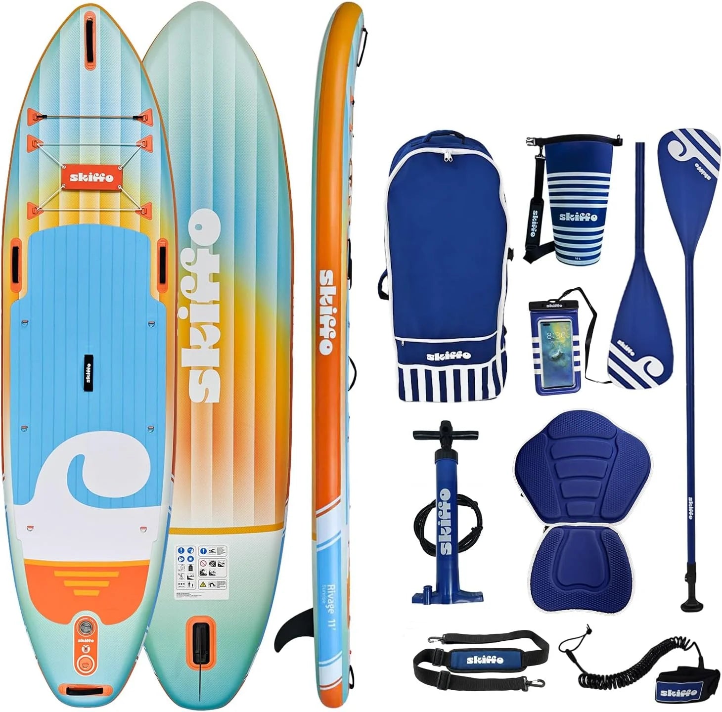 Skiffo Rivage Sunrise 11' – opblaasbare Sup 2-in-1 kajak compleet – 335 x 86 x 15 cm – max. 160 kg – stabiel en veelzijdig – uniek design