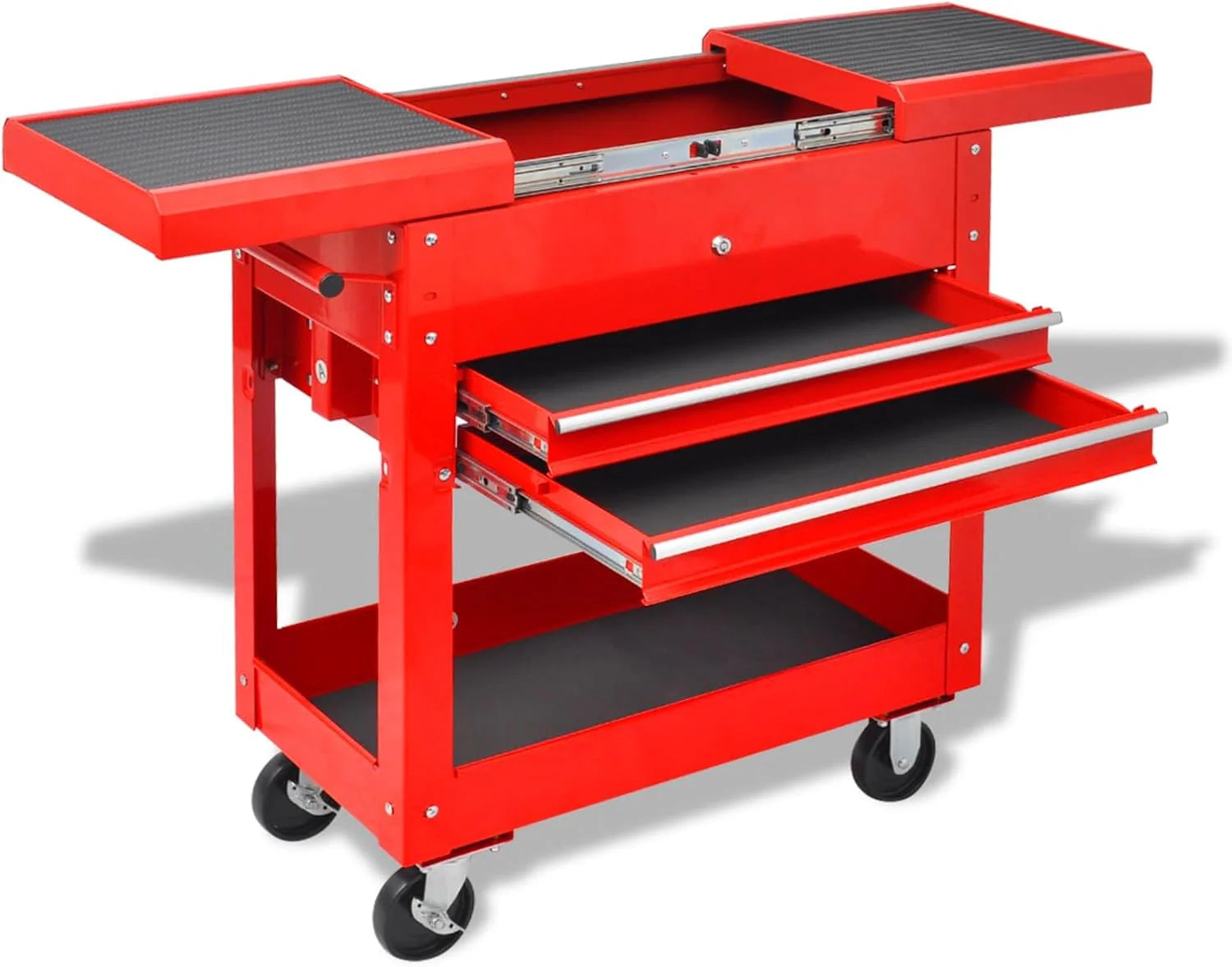 Gereedschapswagen voor werkplaats en doe-het-zelvers van staal met vakken en mobiele wielen, afmetingen 70,5 x 37 x 71 cm