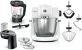 Bosch, keukenmachine, Series 6, 1600 watt, 3D Planetary Mixing, patisserieset, versnipperaar, ThermoSafe glazen blender, wit/zilver roestvrij staal, MUMS6EW22
