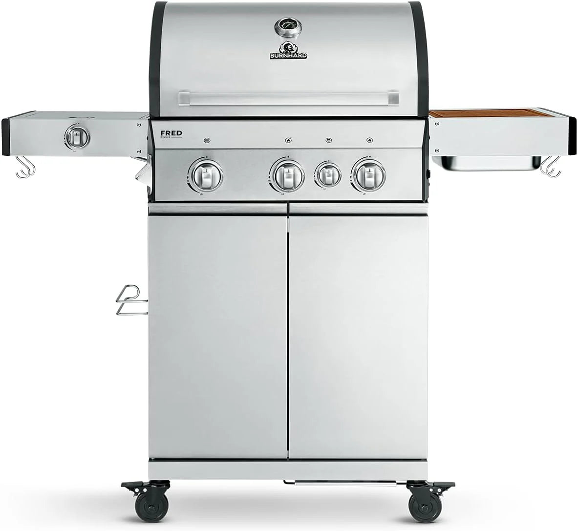 BURNHARD® 3 Branders gasbarbecue FRED Deluxe BLACK Series 3 incl. achterbrander, keramische 900°C infraroodbrander, zijkookplaat, RVS grillrooster + uitklapbare zijtafels