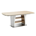 Eettafel met uitbreidbare top en moderne wit- en houtafwerking
