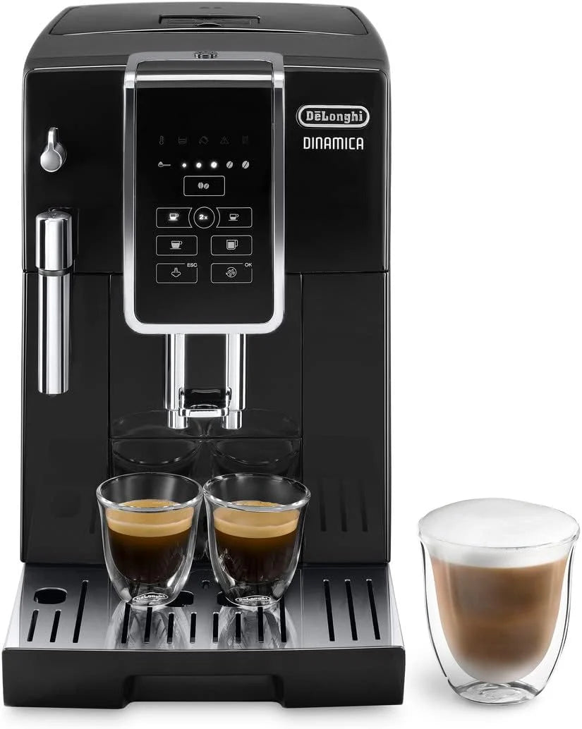 De'Longhi Dinamica ECAM350.55.B Volautomatische Espressomachine met LatteCrema-systeem, Cappuccino, Digitaal Display met Duidelijke Tekst, 2-Kops Functie, Groot 1.8 Liter Waterreservoir, Zwart(Klassiek opzetstuk/Zwart)