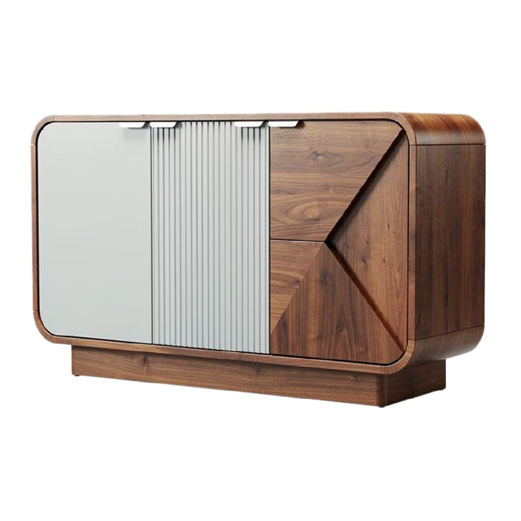 Moderne Houten Kast met Minimalistisch Ontwerp en Gecombineerde Materialen
