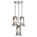 **Moderne Hanglamp met Drie Transparante Glazen Kappen**