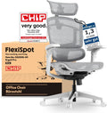 FlexiSpot ErgoX Pro Ergonomische Bureaustoel, 12-voudige hoogteverstelling, 7D-armleuningen, 5D-lumbale ondersteuning, 4D-kopsteun, draagvermogen 250 kg, schuimrubberen zitting, Zwart(ErgoX Pro-Mesh/Grijs)
