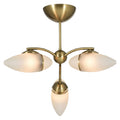 "Modern Hanglamp met Drie Glazen Kappen en Goudenafwerking"
