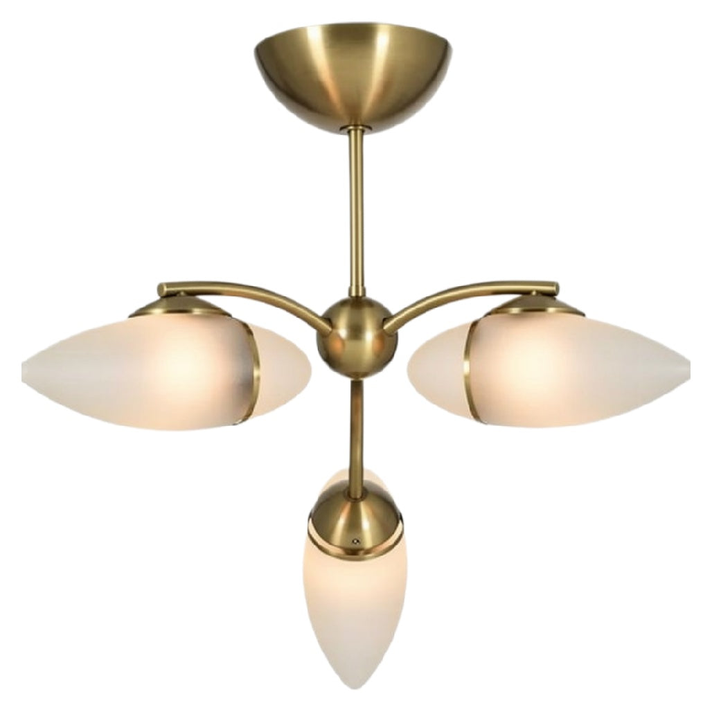 "Modern Hanglamp met Drie Glazen Kappen en Goudenafwerking"