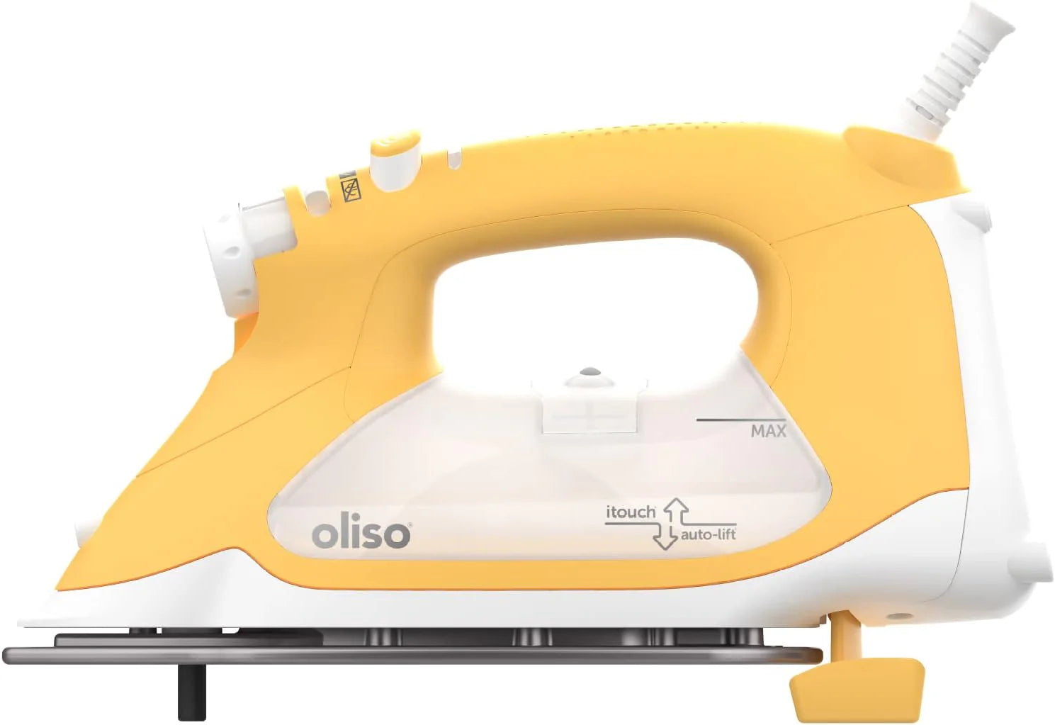 Oliso TG1600 Pro Plus Smart strijkijzer, 1800 W, met automatische lifting voor kleding, naaien, quilten en knutselen, stoomstrijkijzer met keramische zool van diamant(geel)