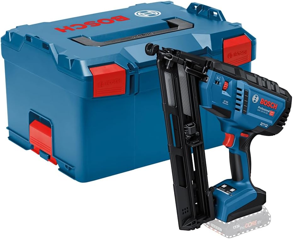 Bosch Professional 18V System accuhouttacker GNH 18V-64 MD (enkelschots/contactactiveringsmodus, geschikt voor spijkers: 32-64 mm, 15 ga (1,8 mm) en collatiehoek van 34°, zonder accu's, in L-BOXX)