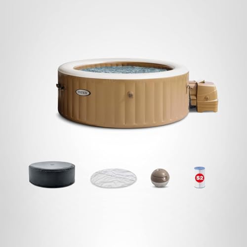 INTEX 28425EH PureSpa Bubble Massage Spa Set Outdoor Inflatable Portable Hot Tub, Includes Energy Efficient Spa Cover, Saltwater System Ready, 4