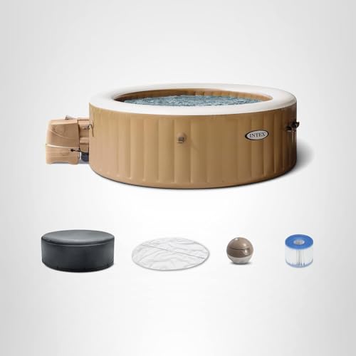 INTEX 28425EH PureSpa Bubble Massage Spa Set Outdoor Inflatable Portable Hot Tub, Includes Energy Efficient Spa Cover, Saltwater System Ready, 4