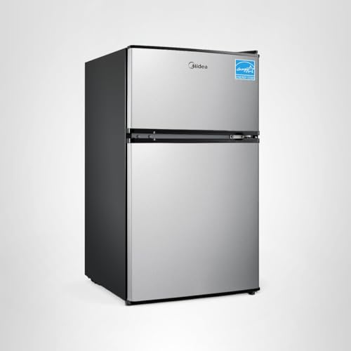 Midea WHD-113FB1 Double Door Mini Fridge with Freezer for Bedroom Office or Dorm with Adjustable Remove Glass Shelves Compact Refrigerator, 3.1 cu ft