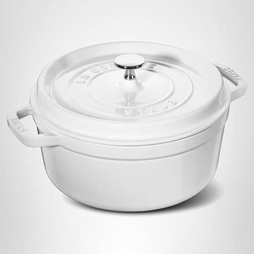 Staub Cast Iron 7-qt Round Cocotte - White Truffle, Made in France
