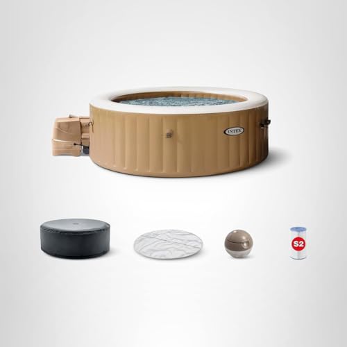 INTEX 28425EH PureSpa Bubble Massage Spa Set Outdoor Inflatable Portable Hot Tub, Includes Energy Efficient Spa Cover, Saltwater System Ready, 4