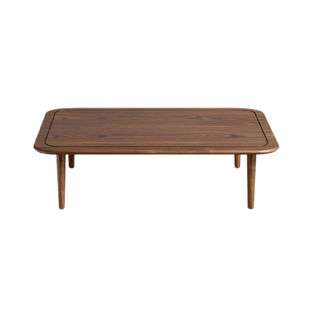Moderne houten salontafel met afgeronde hoeken en slanke poten