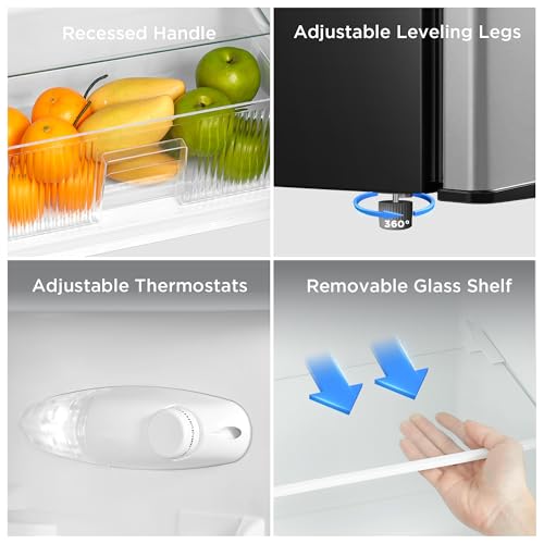 Midea WHD-113FB1 Double Door Mini Fridge with Freezer for Bedroom Office or Dorm with Adjustable Remove Glass Shelves Compact Refrigerator, 3.1 cu ft