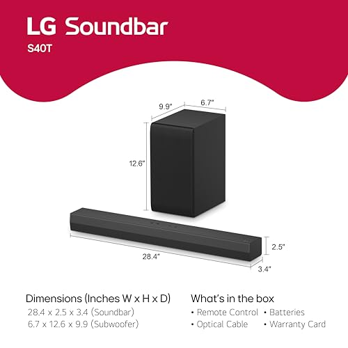 LG S60T 3.1 ch. Soundbar with Wireless Subwoofer, Dolby Audio, TV Synergy, Wow Interface, AI Sound Pro (2024 Model)
