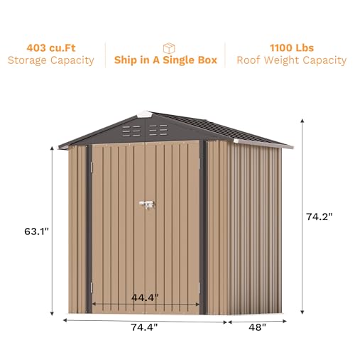 Greesum Outdoor Storage Shed 6 x 8 ft. Utility Tool Shed Metal Storage Garden Shed with Door & Lock for Patio Storage, Brown
