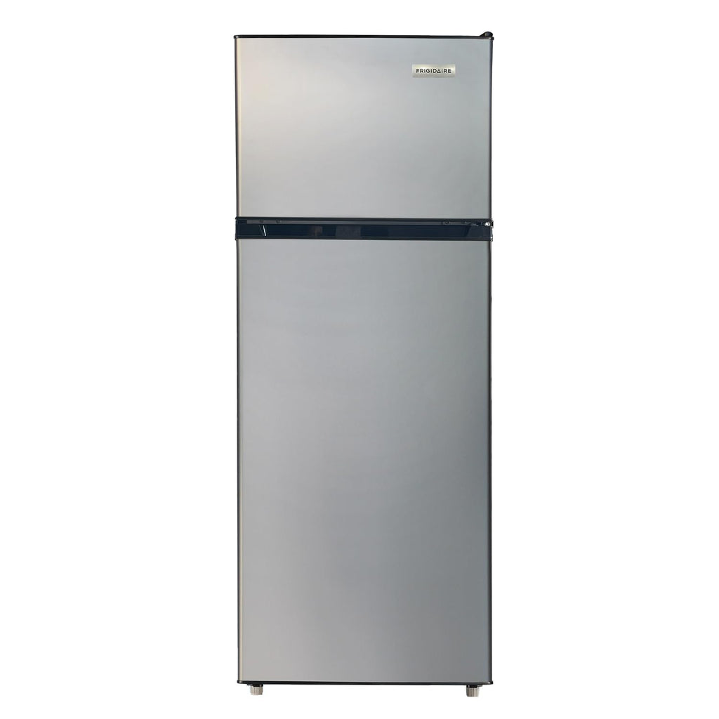 Frigidaire, 2 Door Apartment Size Refrigerator with Freezer, 7.5 cu ft, Adjustable Spill-Proof Shelves, Door & Crisper Bins, Platinum Silver, Garage