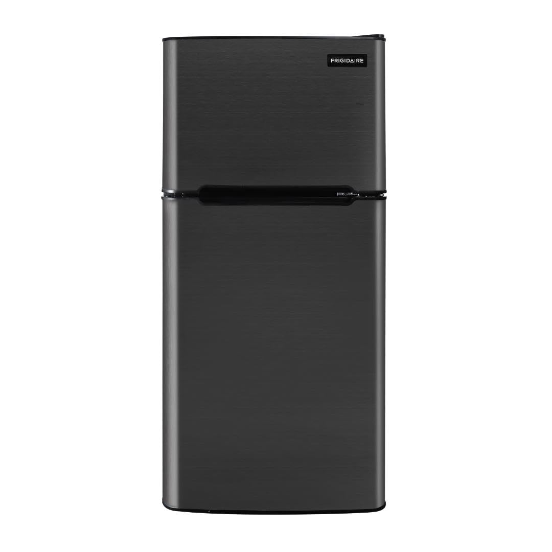 Frigidaire, 2 Door Apartment Size Refrigerator with Freezer, 7.5 cu ft, Adjustable Spill-Proof Shelves, Door & Crisper Bins, Platinum Silver, Garage
