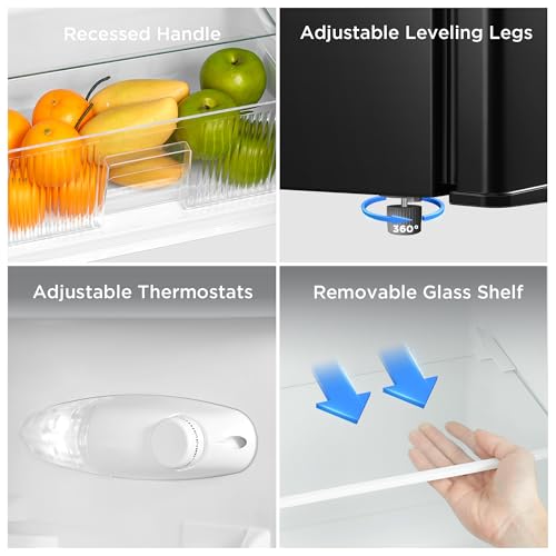Midea WHD-113FB1 Double Door Mini Fridge with Freezer for Bedroom Office or Dorm with Adjustable Remove Glass Shelves Compact Refrigerator, 3.1 cu ft