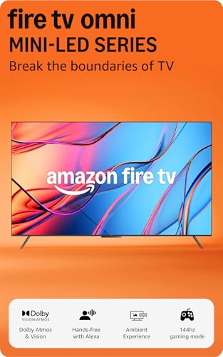 Amazon Fire TV 65" Omni Mini-LED Series, QLED 4K UHD smart TV, Dolby Vision IQ, 144hz gaming mode, Ambient Experience, hands-free with Alexa, 2024
