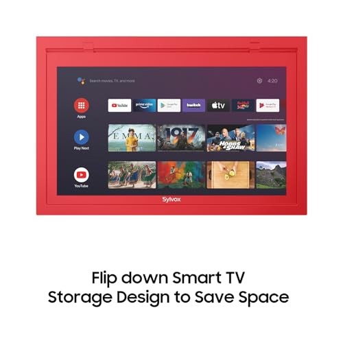 SYLVOX 15.6" Under Cabinet Smart TV C 360 Rotation, 90 Flip-Down Screen, Wireless Connectivity, Space-Saving Design for Kitchen, Bedroom, or RV.