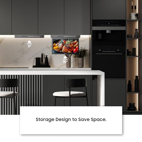 SYLVOX 15.6" Under Cabinet Smart TV C 360 Rotation, 90 Flip-Down Screen, Wireless Connectivity, Space-Saving Design for Kitchen, Bedroom, or RV.