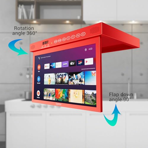 SYLVOX 15.6" Under Cabinet Smart TV C 360 Rotation, 90 Flip-Down Screen, Wireless Connectivity, Space-Saving Design for Kitchen, Bedroom, or RV.