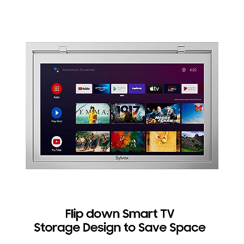 SYLVOX 15.6" Under Cabinet Smart TV C 360 Rotation, 90 Flip-Down Screen, Wireless Connectivity, Space-Saving Design for Kitchen, Bedroom, or RV.