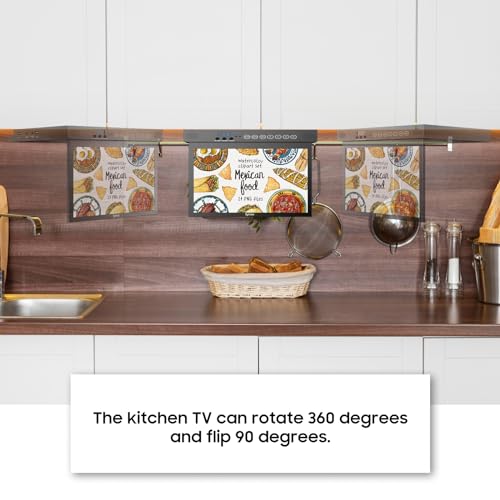 SYLVOX 15.6" Under Cabinet Smart TV C 360 Rotation, 90 Flip-Down Screen, Wireless Connectivity, Space-Saving Design for Kitchen, Bedroom, or RV.