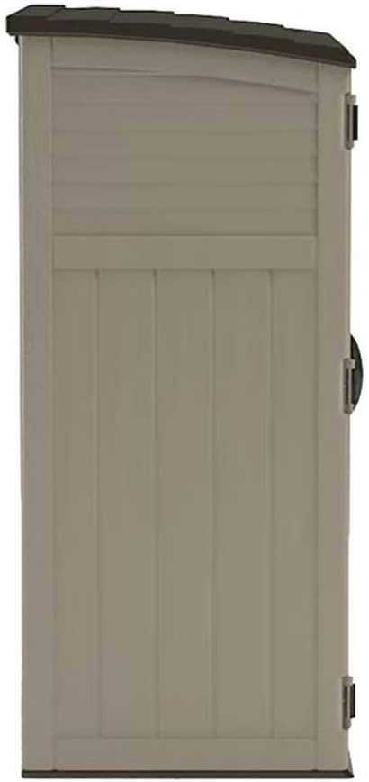 Suncast Outdoor Storage Cabinet Waterproof Resin Vertical Outdoor Storage Shed (54 cu. ft.) for Patio, Garden Tools, Cushions, & Equipment.