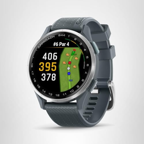 Garmin Approach® S44, Essential Golf GPS Smartwatch, AMOLED Display, On-Course Features, Silver Aluminum Bezel with Black Silicone Band