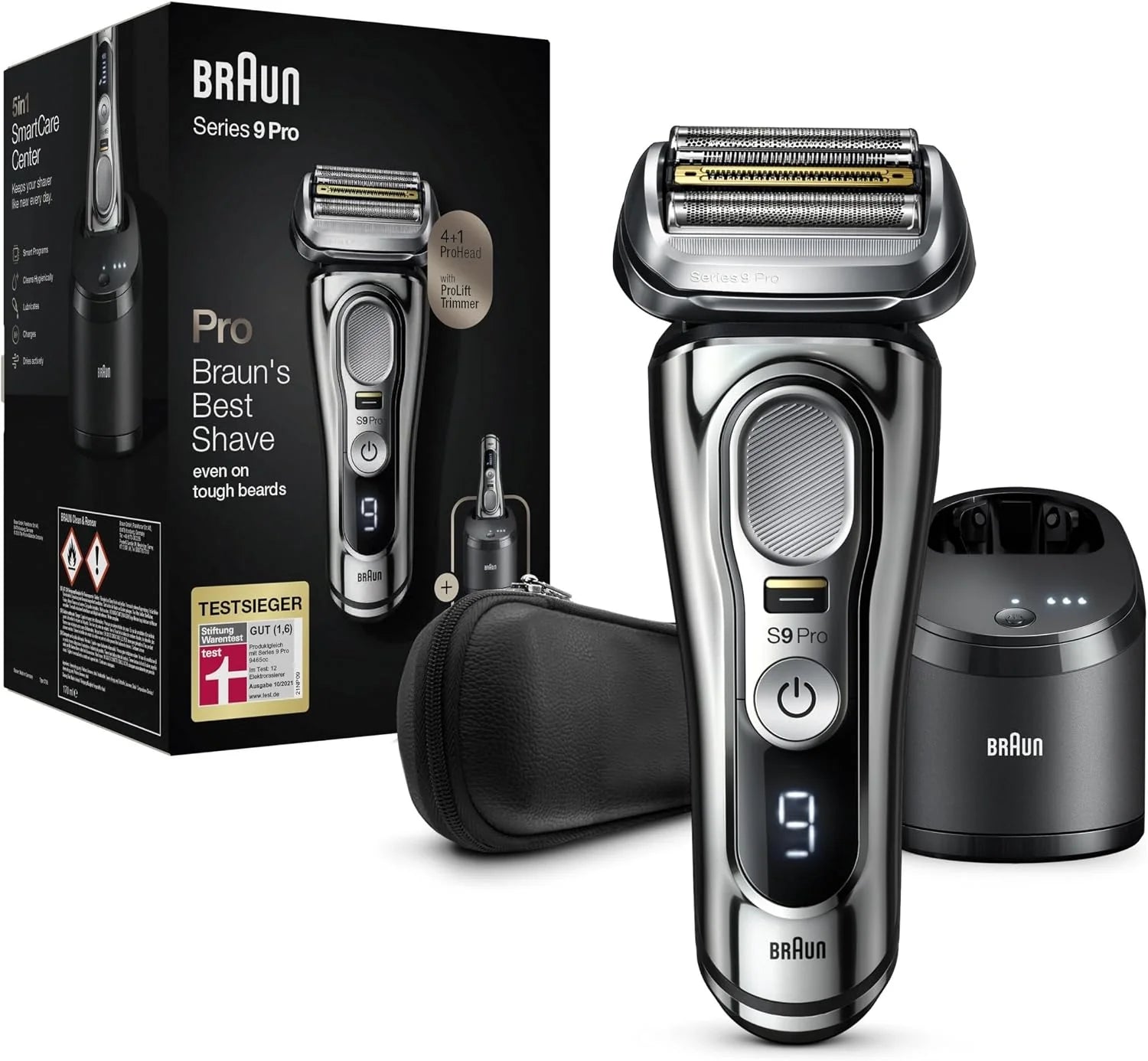 Braun Series 9 Pro Premium elektrisch scheerapparaat met 4+1 scheerkop, scheerapparaat voor heren, ProLift Trimmer, 5-in-1 reinigingsstation, Made in Germany, WetDry, 9486cc, chroom(9486cc)