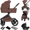 Lionelo Freya 3-in-1 Kinderwagen met Opvouwbare Reiswieg, Autostoel  Buggy (0-4 jaar, tot 22 kg), Compact Inklapbaar, PU Wielen, XXL Zitvlak, 3D Ventilatie, UPF50+, Omkeerbare Zitting, Accessoires(Bruin Chocolade)
