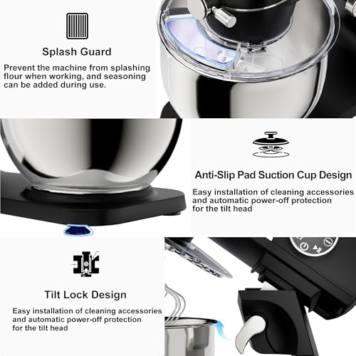 8.45 QT All Metal Stand Mixer,10 Speed Large Capacity Kitchen Mixer with Digital Timer & Tilt-Head, Electric Mixer with Whisk Dough Hook Mixing