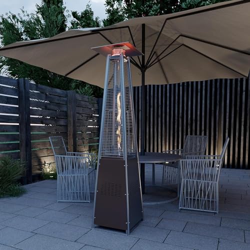 PAMAPIC Patio Heater, 42,000 BTU Quartz Glass Tube Brown Tower Propane Outdoor Heater with Cover