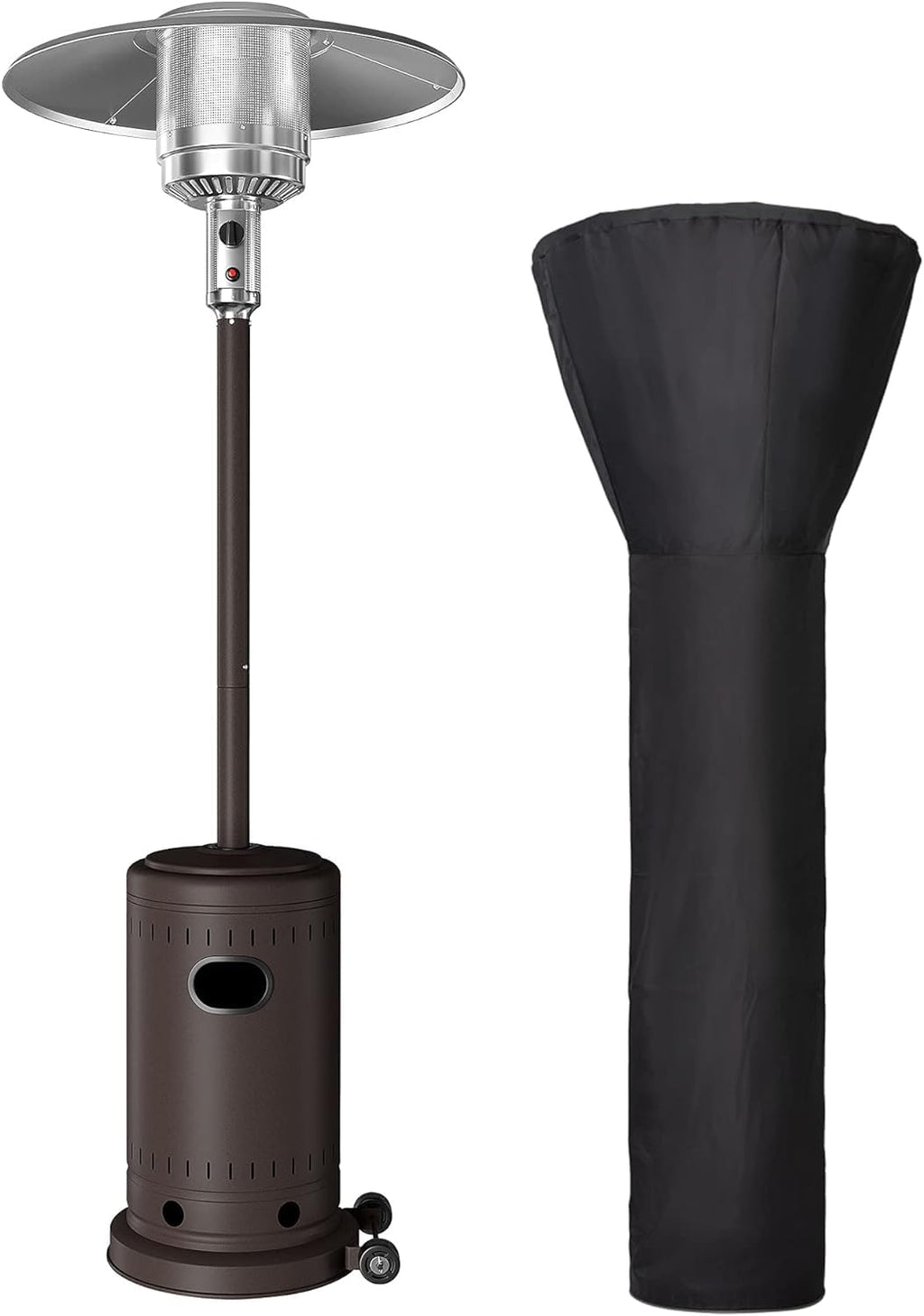 PAMAPIC Patio Heater, 42,000 BTU Quartz Glass Tube Brown Tower Propane Outdoor Heater with Cover