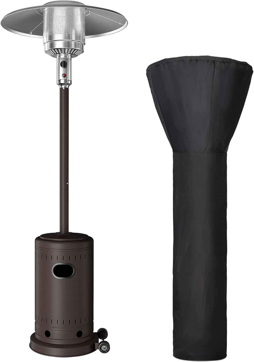 PAMAPIC Patio Heater, 42,000 BTU Quartz Glass Tube Brown Tower Propane Outdoor Heater with Cover