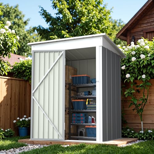 Greesum Outdoor Storage Shed 6 x 8 ft. Utility Tool Shed Metal Storage Garden Shed with Door & Lock for Patio Storage, Brown