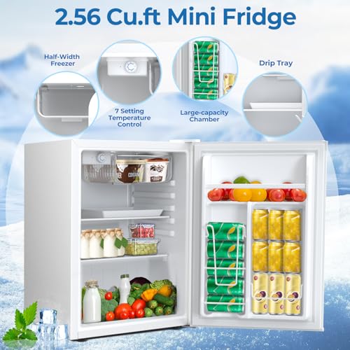 3.2 Cu.ft Mini Fridge with Freezer, Compact Refrigerator with Reversible Single Door, Adjustable Thermostat, Low Noise, Energy Efficient for Office