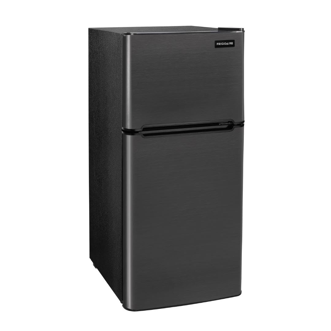 Frigidaire, 2 Door Apartment Size Refrigerator with Freezer, 7.5 cu ft, Adjustable Spill-Proof Shelves, Door & Crisper Bins, Platinum Silver, Garage