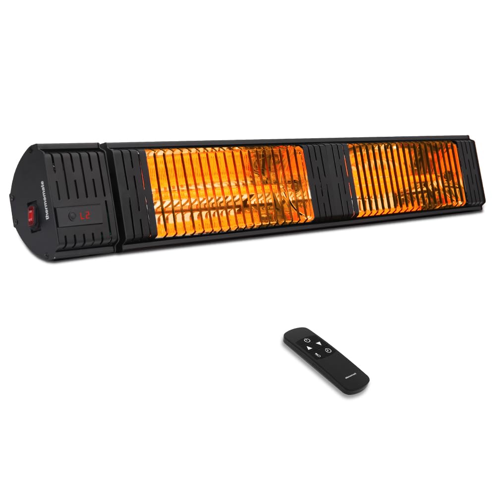 ThermoMate Infrared Electric Patio Heater, 3000W Carbon Fiber Heating for Outdoor/Indoor, Porch, Deck, Garage with Remote 24 Hours Timer, Hard Wired