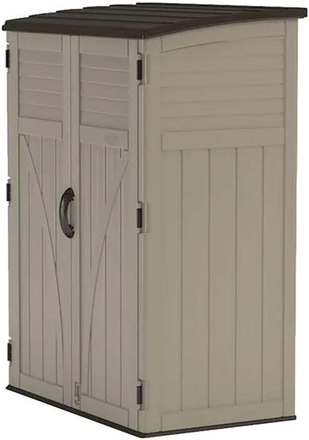 Suncast Outdoor Storage Cabinet Waterproof Resin Vertical Outdoor Storage Shed (54 cu. ft.) for Patio, Garden Tools, Cushions, & Equipment.