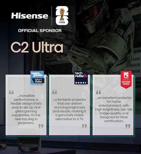 Hisense C2 Ultra, Triple Laser Smart Portable Projector, 4K UHD, 3,000 Lumens, 65 C 300, Dolby Vision, IMAX Enhanced, Sound by JBL, Netflix
