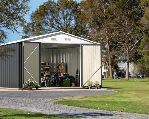 Greesum Outdoor Storage Shed 6 x 8 ft. Utility Tool Shed Metal Storage Garden Shed with Door & Lock for Patio Storage, Brown
