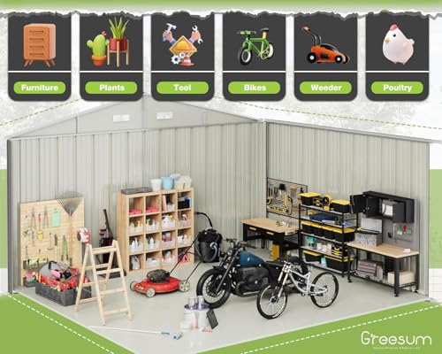 Greesum Outdoor Storage Shed 6 x 8 ft. Utility Tool Shed Metal Storage Garden Shed with Door & Lock for Patio Storage, Brown