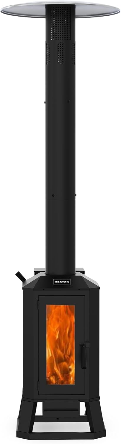 70,000 BTU Wood Pellet Outdoor Patio Heater with Glass Viewing Window C Pellet Heaters for Outdoor Use, Home, Gardens & Commercial - Portable with